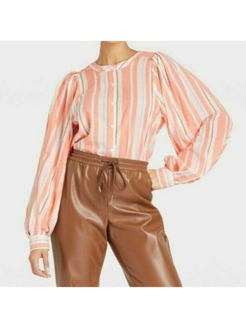 A New Day Women Long Sleeve Striped Button-Down Shirt Blouses Size L